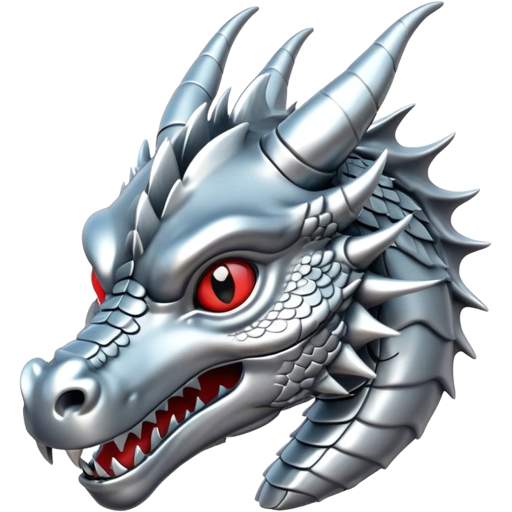 3d head of chrome plated silver dragon emoji