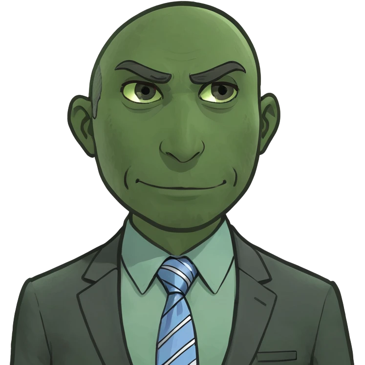 A middle-aged man, light-skinned, with short brown hair and a graying beard, wearing a dark-gray business suit, a light-blue collared shirt, and a matching tie. He is positioned in the center of the image and is facing directly toward the camera. emoji