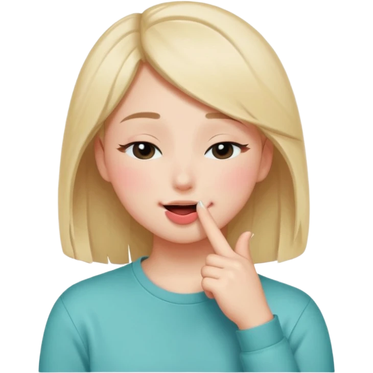 Sonrisa coqueta con los ojos cerrados ruborizado y con un dedo en la boca ( pose famosa en TikTok) emoji
