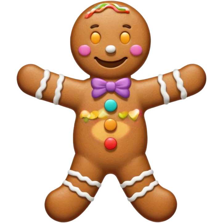 i would like a gingerbread man emoji, it should have colorful buttons, white lines on his arms and legs similar to the gingerbread man character from shrek emoji