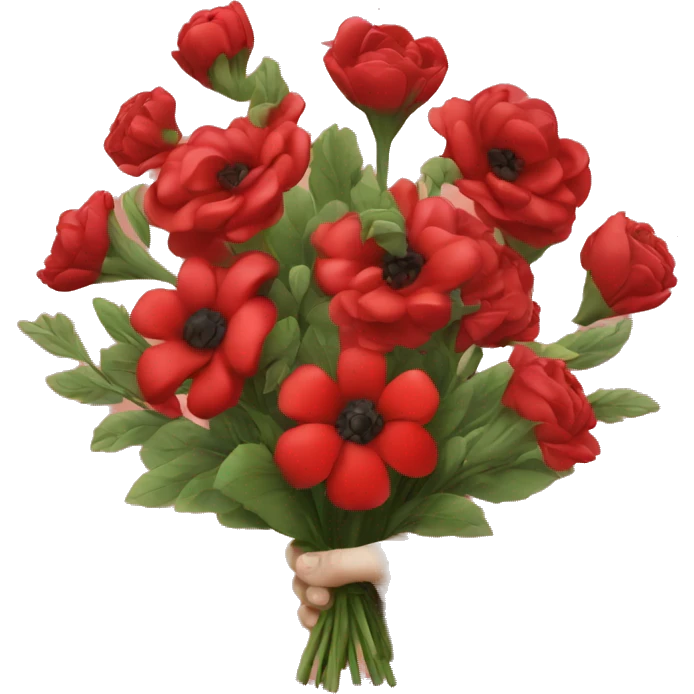 Red flower bouquet with givig hand emoji