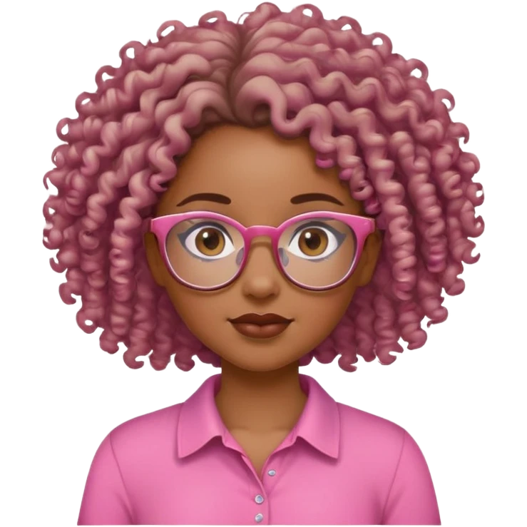 african american girl with shout curly hair and glasses and a pink shirt emoji