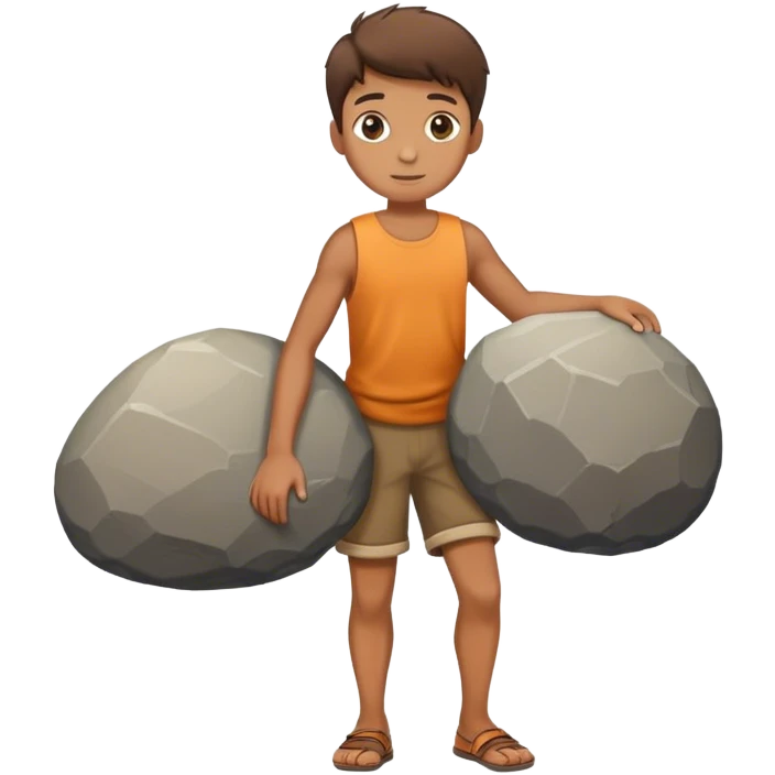 boy carring big stone emoji