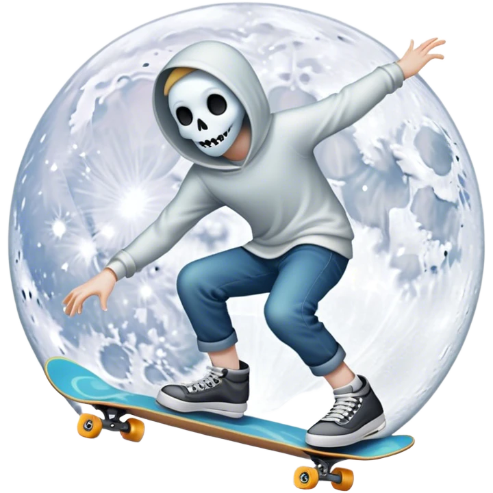  ghost skater boi ghost sk8 boarding under a moon emoji