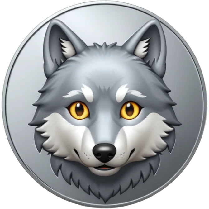 Silver coin with a wolf face as the center emoji