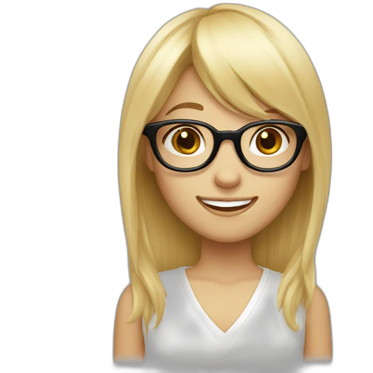 blond long haired girl with glasses and bangs, smiling and in white clothes emoji