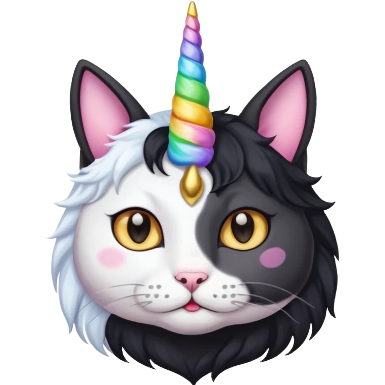 Black long haierd cat whit A unicorn horn emoji