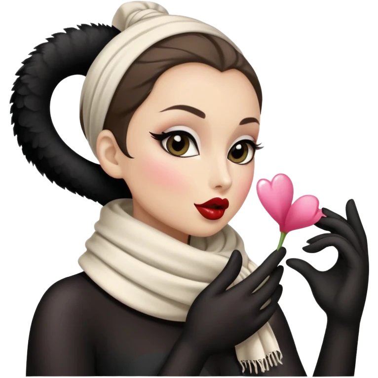 Black swan with scarf blowing a kiss emoji
