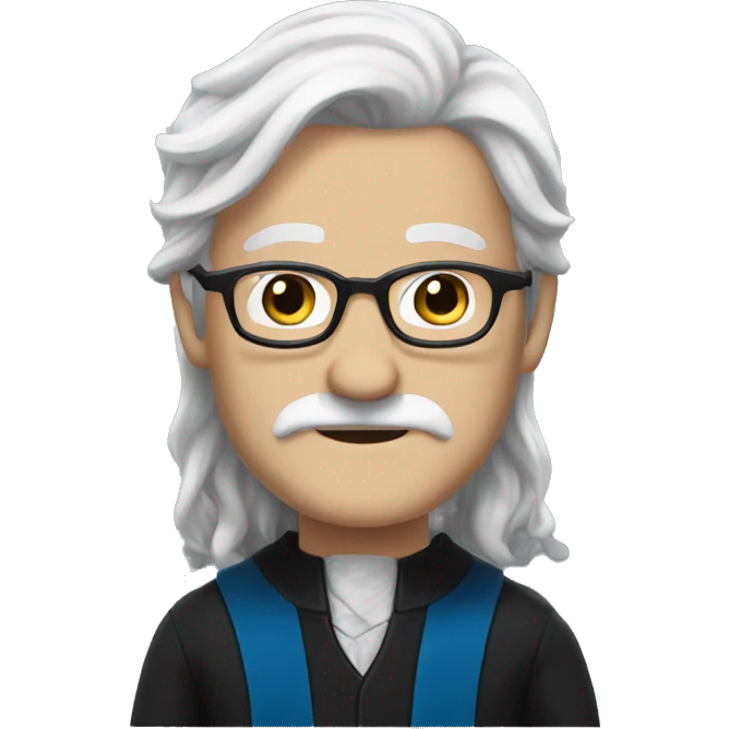 a man with white skin, he has black, long and very straight hair, a black mustache and glasses, ravenclaw emoji