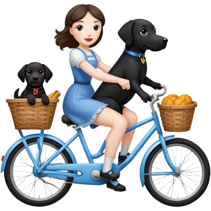 Dorothy riding bike black lab in basket emoji