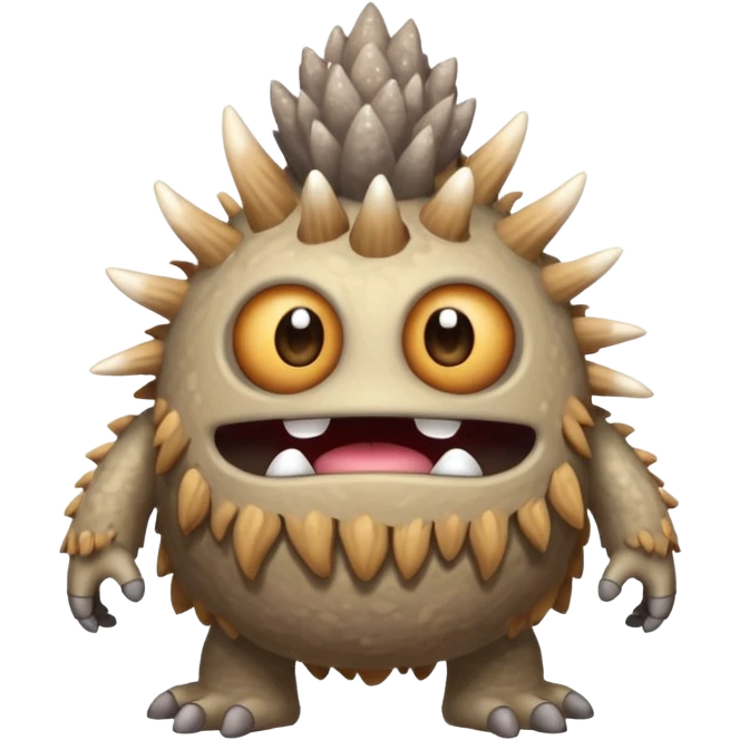 My Singing Monsters Dust element monster, sandy cracked body, muted brown-gray colors, drifting dust particles, cute cartoon style emoji