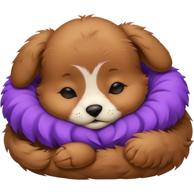 brown puppie sleeping with a purple collar on emoji