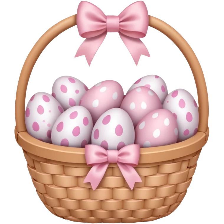 white basket full of light pink easter eggs with a light pink bow emoji