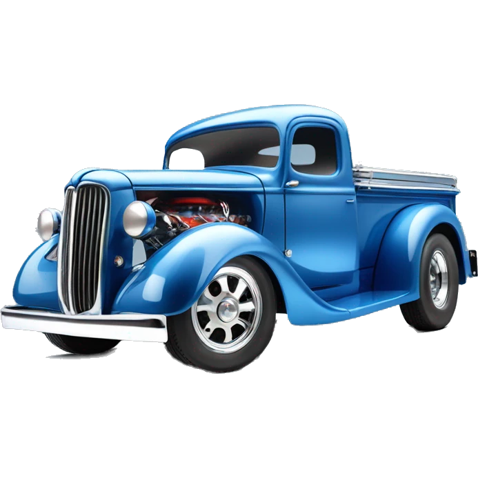 Hot rod, panel truck, 1964 with exposed chrome exhaust pipes, blue  emoji