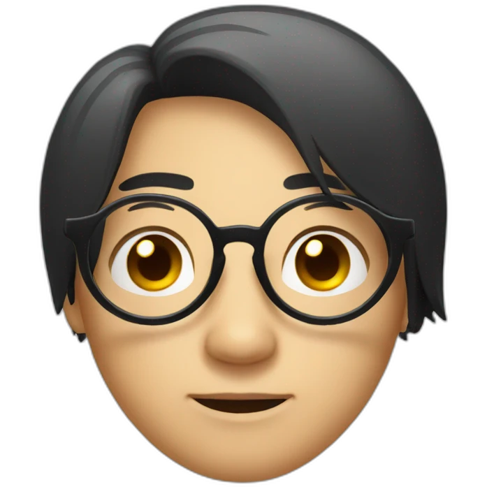 an asian male with circular glasses and black long hairs emoji
