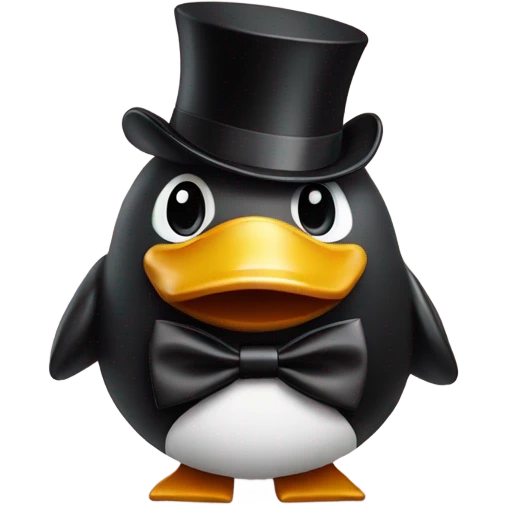 Piggy bank in the shape of a duck but with a top hat and a tuxedo and a bow tie emoji