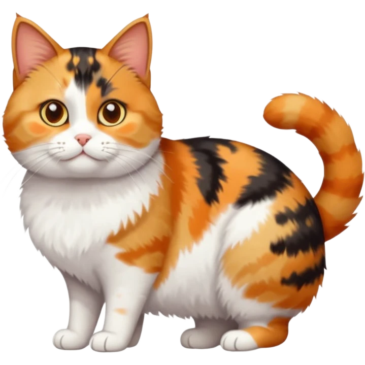 full body calico tabby + white cat with small head and short but chubby body emoji