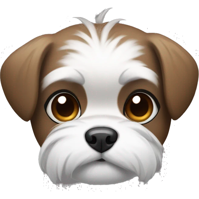 Shitzu with brown fur on her mouth, and dark grey fur on her eyes and ears. emoji