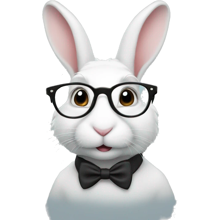 The white rabbit in glasses looks up emoji
