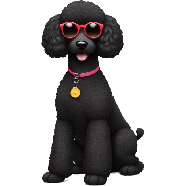 black poodle wearing some big round sunglasses  emoji