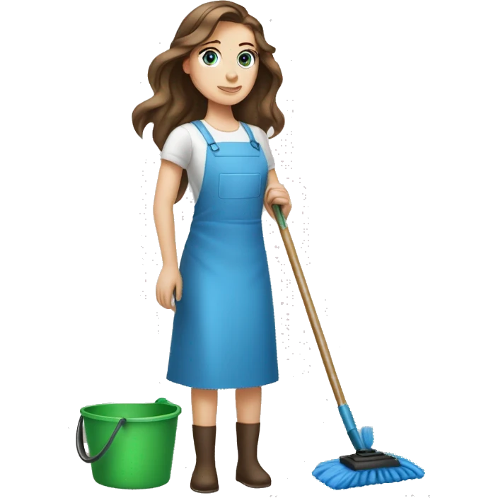 white girl brown hair and blue eyes cleaning house cleaning emoji