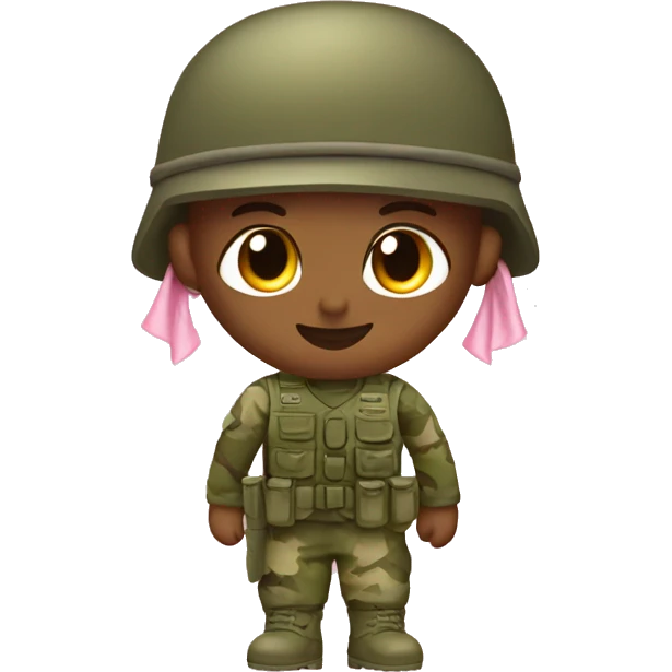 Soldier in olive green camo with light pink bow on head emoji