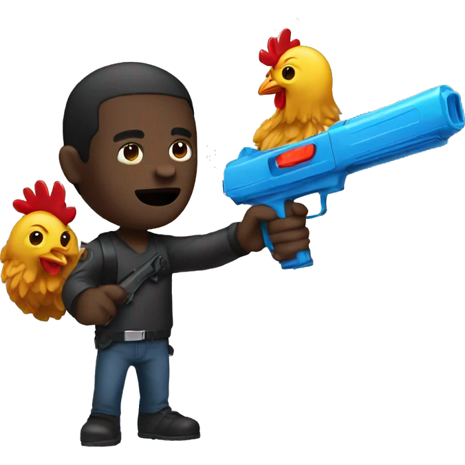Dark guy with watergun and chicken emoji