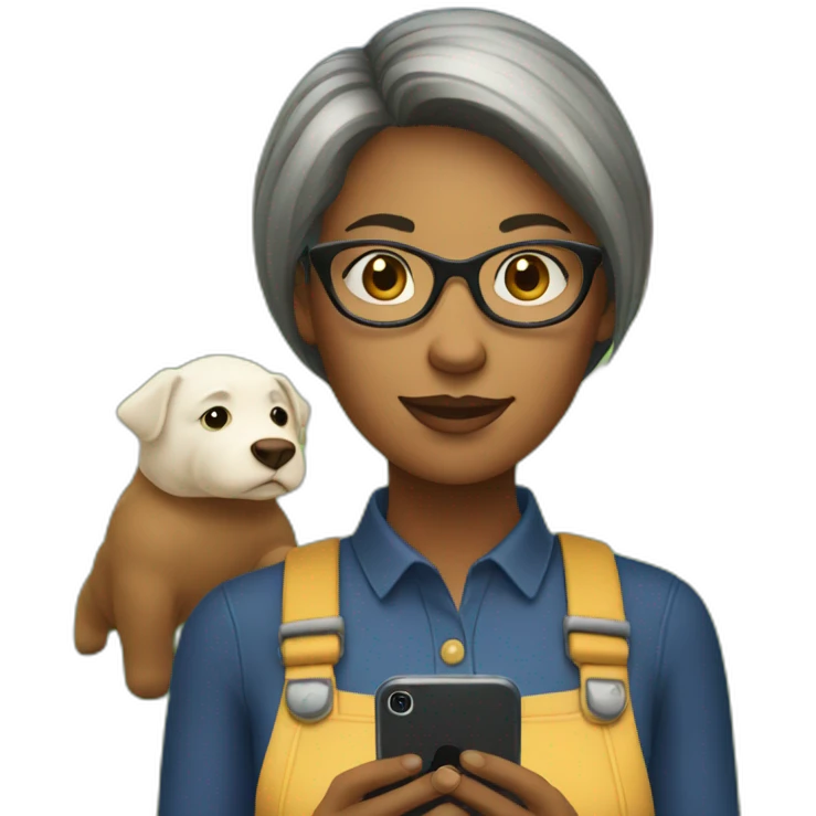 Woman with glasses and straight short hair playing a farm game on her smartphone emoji