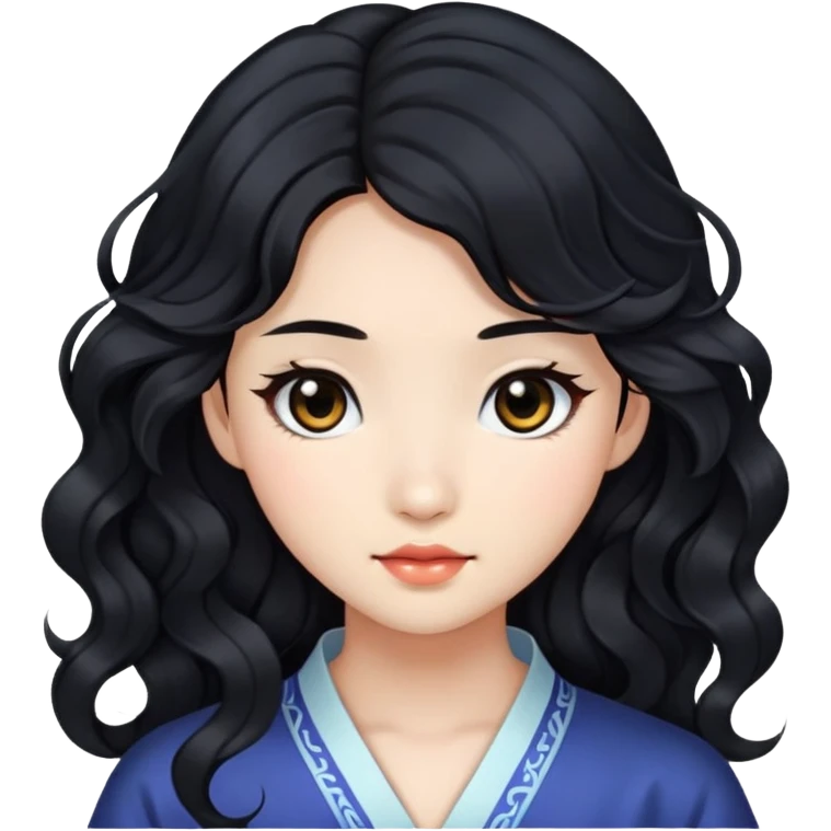 Beautiful girl,Black hair,wavy hair，long hair,Black eyes,Chinese emoji
