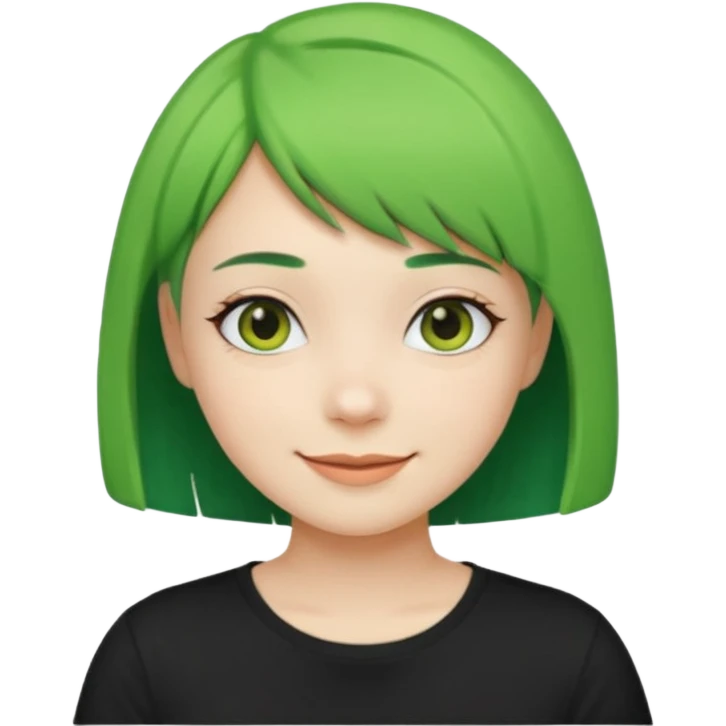 Girl with green Bob Cut – short green hair, cheerful smile, black t-shirt emoji