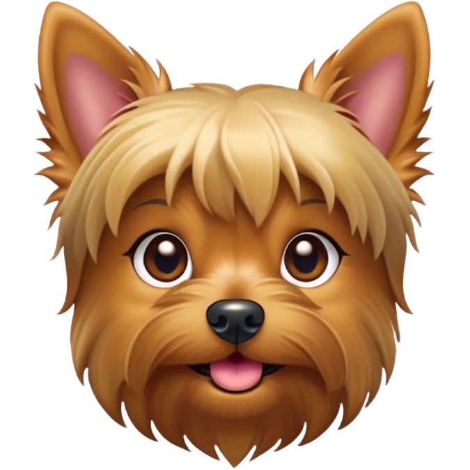 Cinematic Cute Yorkshire Terrier Portrait Emoji, Head perked with bright, twinkling eyes and a perky expression, showcasing a soft, silky fur in rich hues, simplified yet adorably detailed, glowing with a cheerful, inviting glow, high shine, exuding playful intelligence and spunky charm, styled with a gentle, whimsical outline, capturing the essence of a cute Yorkshire Terrier that appears ready to frolic off the screen with irresistible energy! emoji