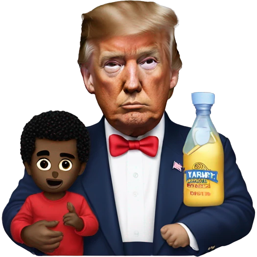 P diddy holding baby oil and trump next to him with exaggerated hair of him emoji