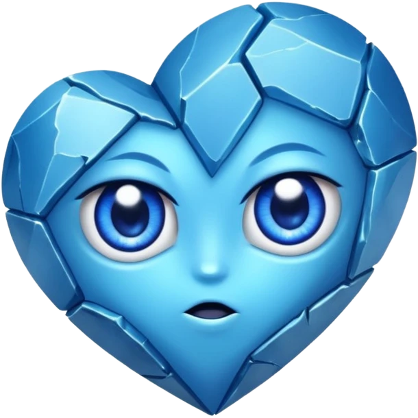 very sharp broken blue gem mineral , multiple irregular chunks, very shiny with two eyes and heart shaped emoji