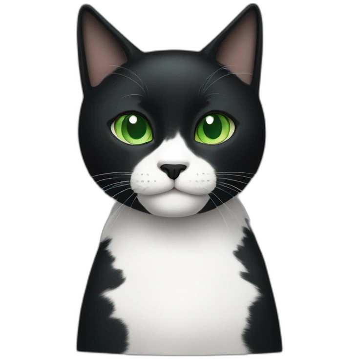 A black cat with green eyes with a white mustache and white spots in full height emoji