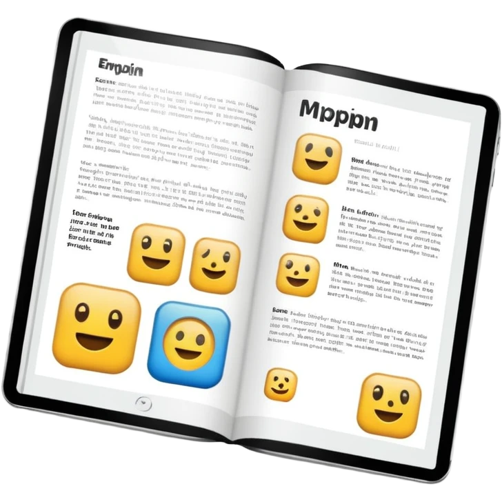 open magazine layout with text and image blocks emoji