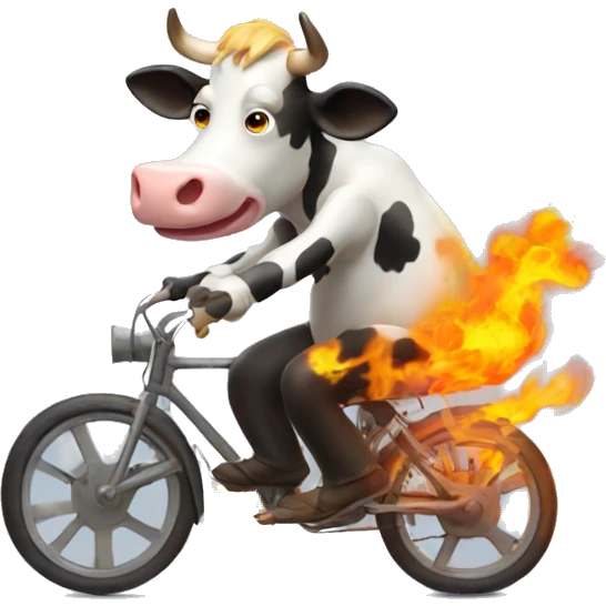 A cow trasforming it ghost  ridere riding a bike in fire emoji