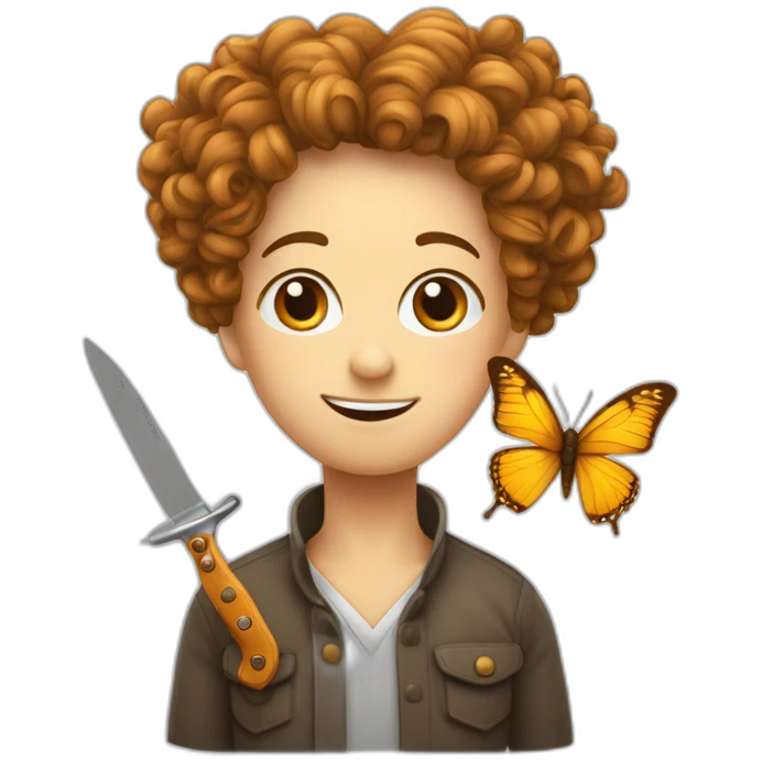 Cheveux bouclés avec couteau papillon  emoji