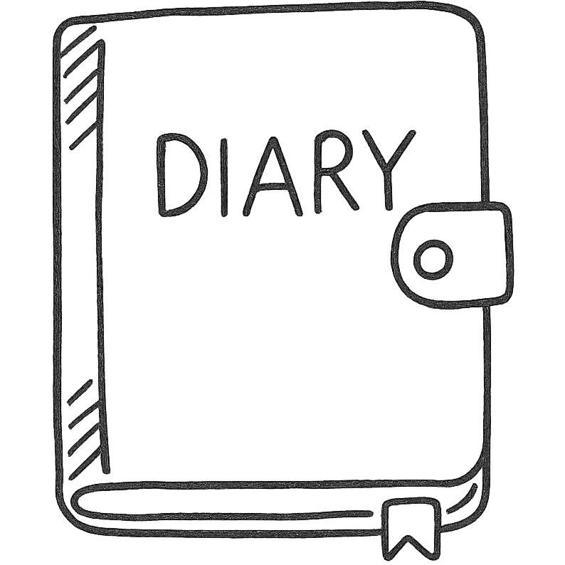 a diary, hand-drawn black outline, simple and minimal emoji