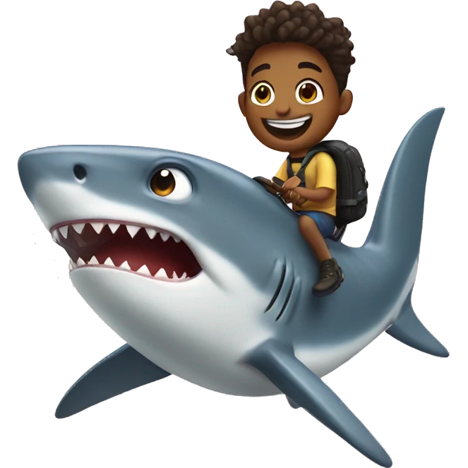 happy face riding on a shark emoji