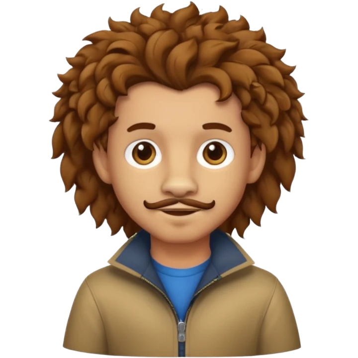 Make a cute boy lion with curly brown hair with a disconnected goatee and medium skin emoji