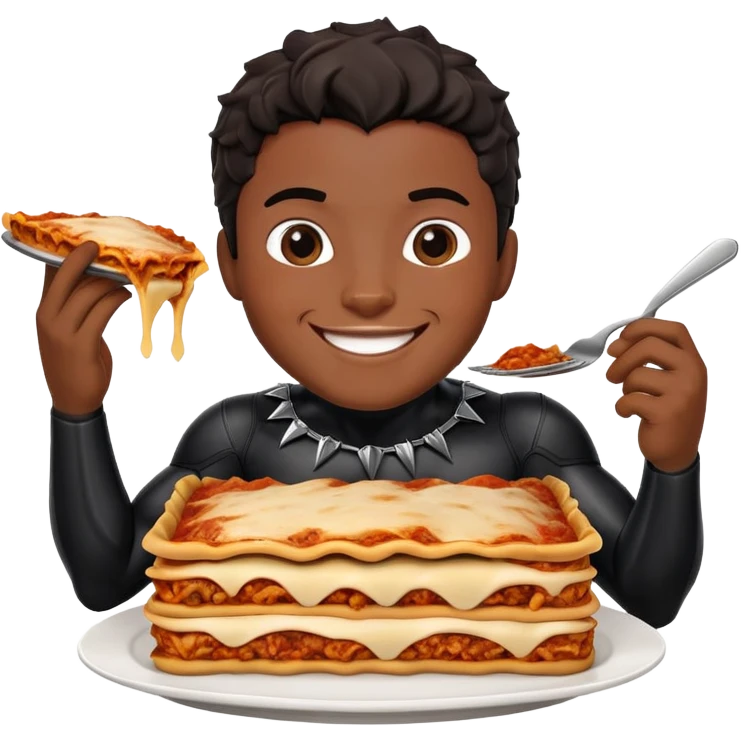 Black panther hero eating lasagna  emoji