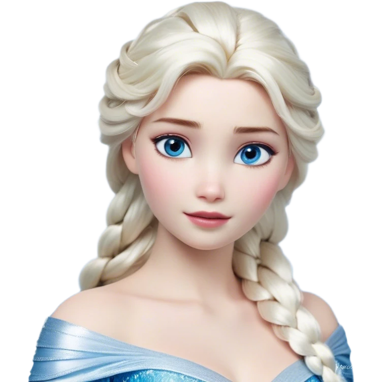 Cinematic Realistic Elsa Portrait, depicted with lifelike skin texture, soft natural lighting, and intricately detailed platinum blonde hair styled elegantly. Her striking, expressive blue eyes exude confidence and grace, complemented by a serene and regal expression. She is dressed in her signature icy attire, with shimmering fabric textures and delicate folds that catch the light beautifully. The portrait features a soft, enchanting glow with a cool, radiant finish, capturing the essence of timeless elegance in a realistic and painterly style, evoking a sense of depth and authenticity. emoji