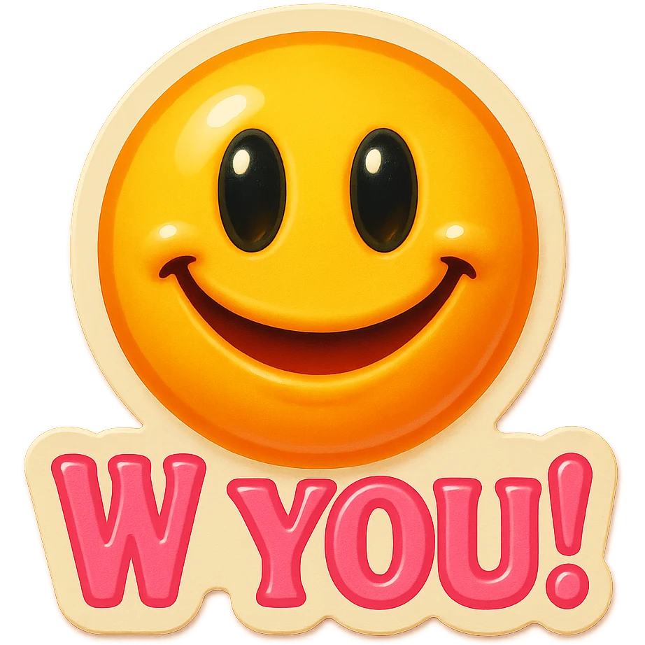 excited smile with mouth closed 
add the words W You! in pink emoji