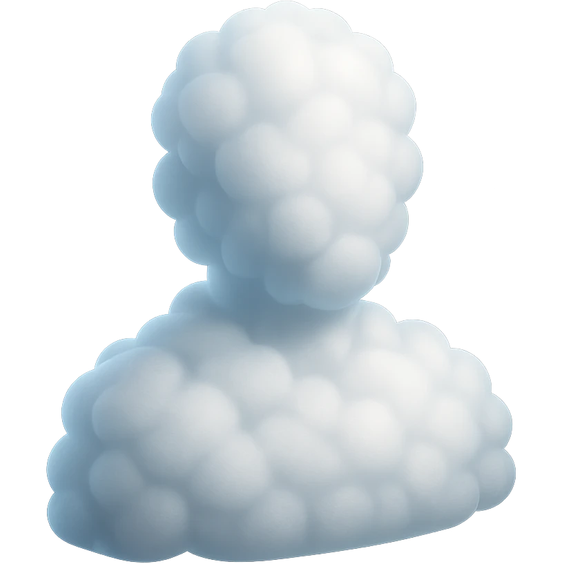 A person from the shoulders up, entirely composed of fluffy, convex white clouds. emoji