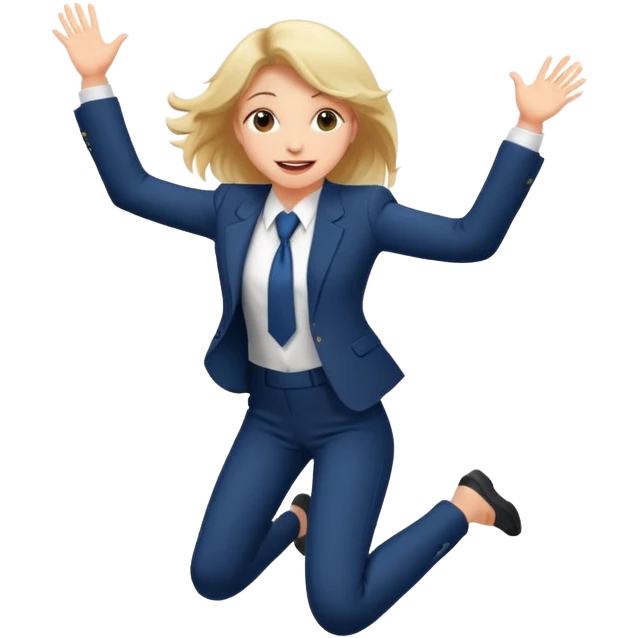 a girl in a formal suit jumps with joy emoji