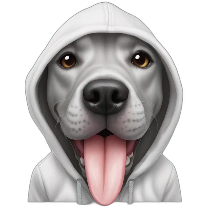 grey dog tongue out with white dinosaur hoodie emoji