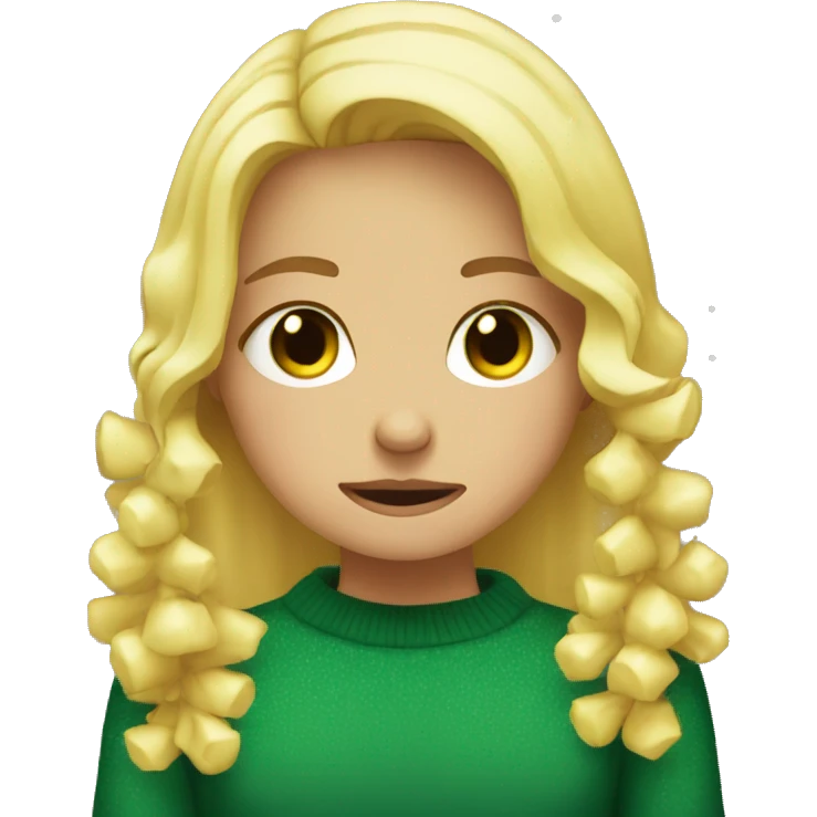 Blonde girl crying next to Christmas tree emoji