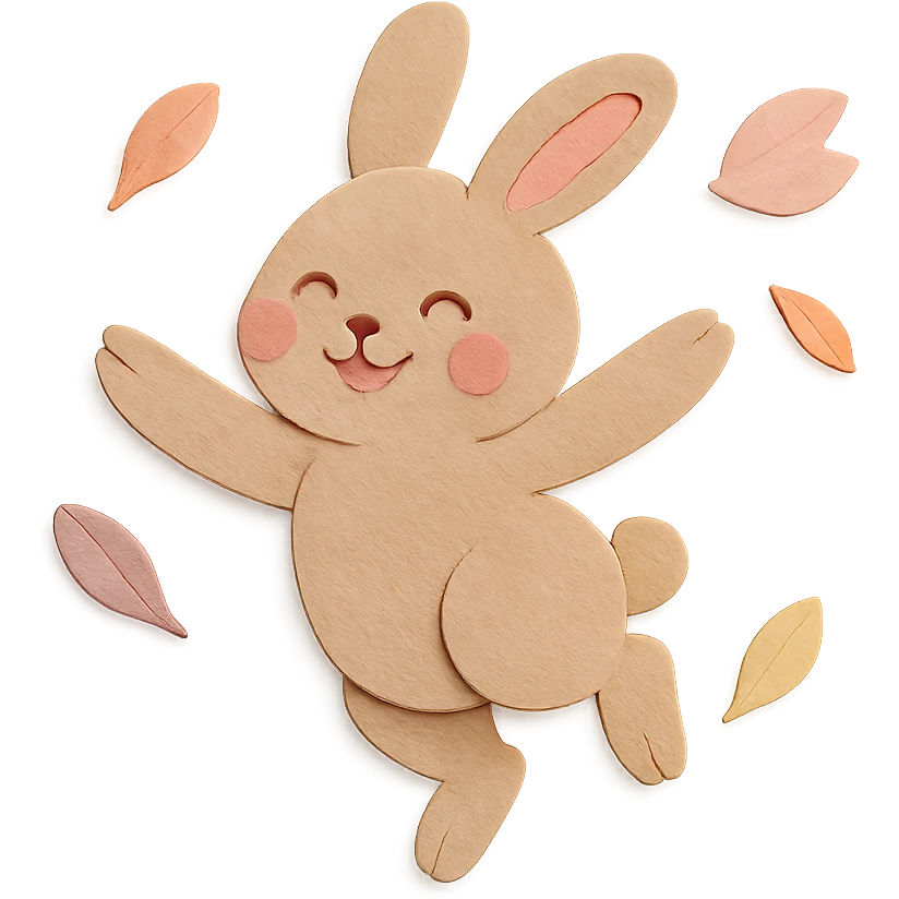 pale brown bunny spinning with flower petals around, paper-craft style emoji
