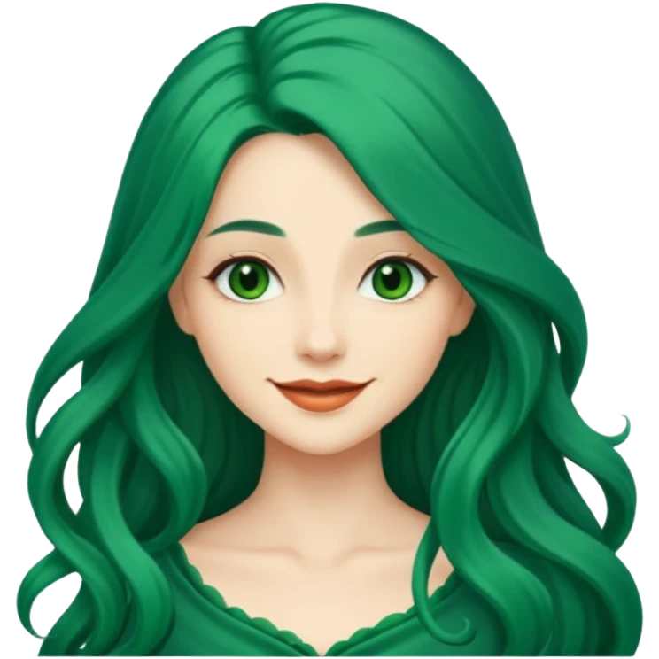 Woman with Long Emerald Hair – flowing deep-green hair, elegant look emoji