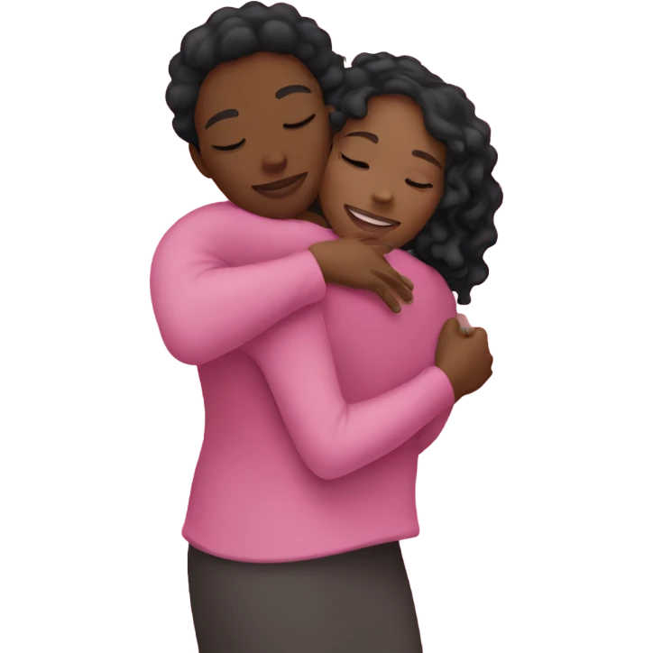 Black woman hugging wearing pink emoji